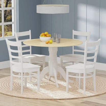 5-Piece Dining Set, 42 Round Drop-Leaf Table and Slat Back Chairs