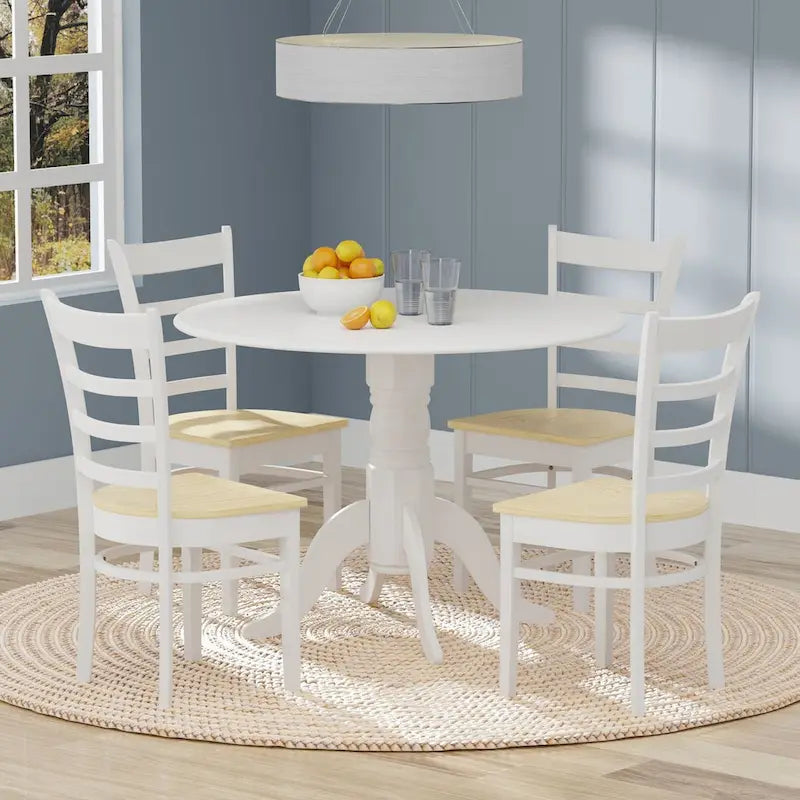 5-Piece Dining Set, 42 Round Drop-Leaf Table and Slat Back Chairs