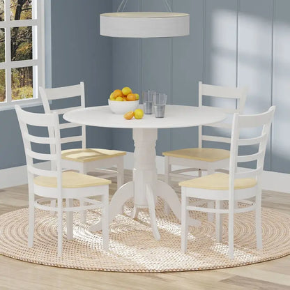 5-Piece Dining Set, 42 Round Drop-Leaf Table and Slat Back Chairs