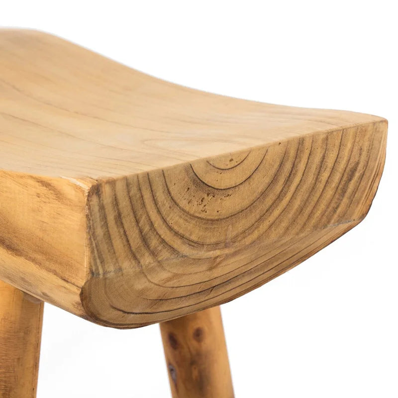 Rustic Carved Wood Natural Edge Entryway Log Accent Bench