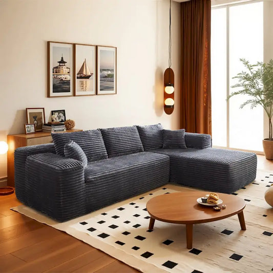HOOOWOOO Modern Upholstery Chaise Sofa with Pillows for Living Room
