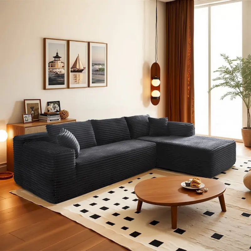 HOOOWOOO Modern Upholstery Chaise Sofa with Pillows for Living Room