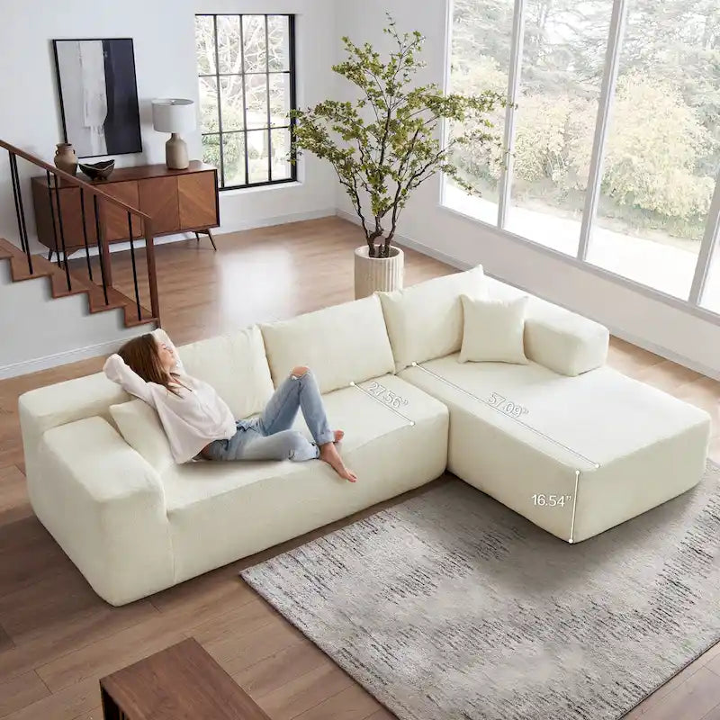 HOOOWOOO Modern Upholstery Chaise Sofa with Pillows for Living Room