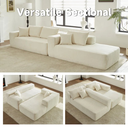 HOOOWOOO Modern Upholstery Chaise Sofa with Pillows for Living Room