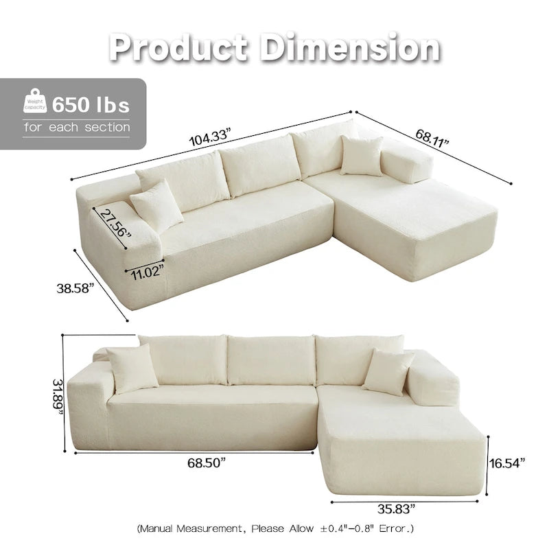HOOOWOOO Modern Upholstery Chaise Sofa with Pillows for Living Room