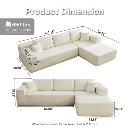 HOOOWOOO Modern Upholstery Chaise Sofa with Pillows for Living Room