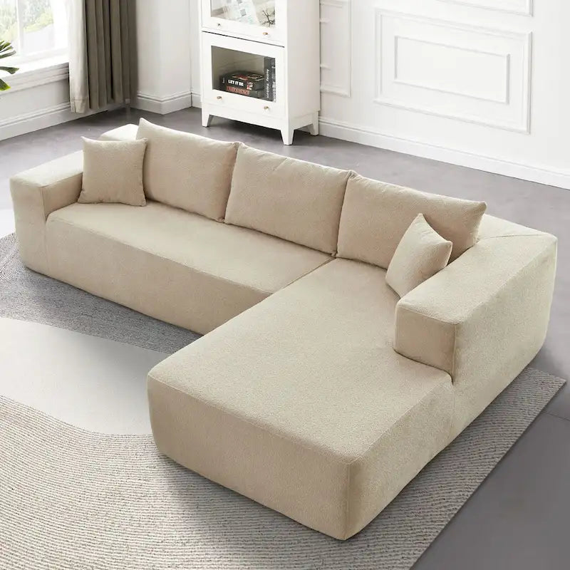 HOOOWOOO Modern Upholstery Chaise Sofa with Pillows for Living Room