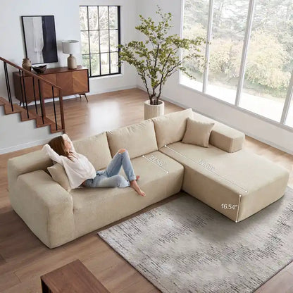 HOOOWOOO Modern Upholstery Chaise Sofa with Pillows for Living Room