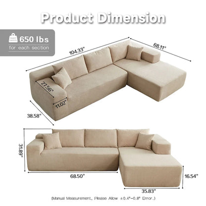 HOOOWOOO Modern Upholstery Chaise Sofa with Pillows for Living Room