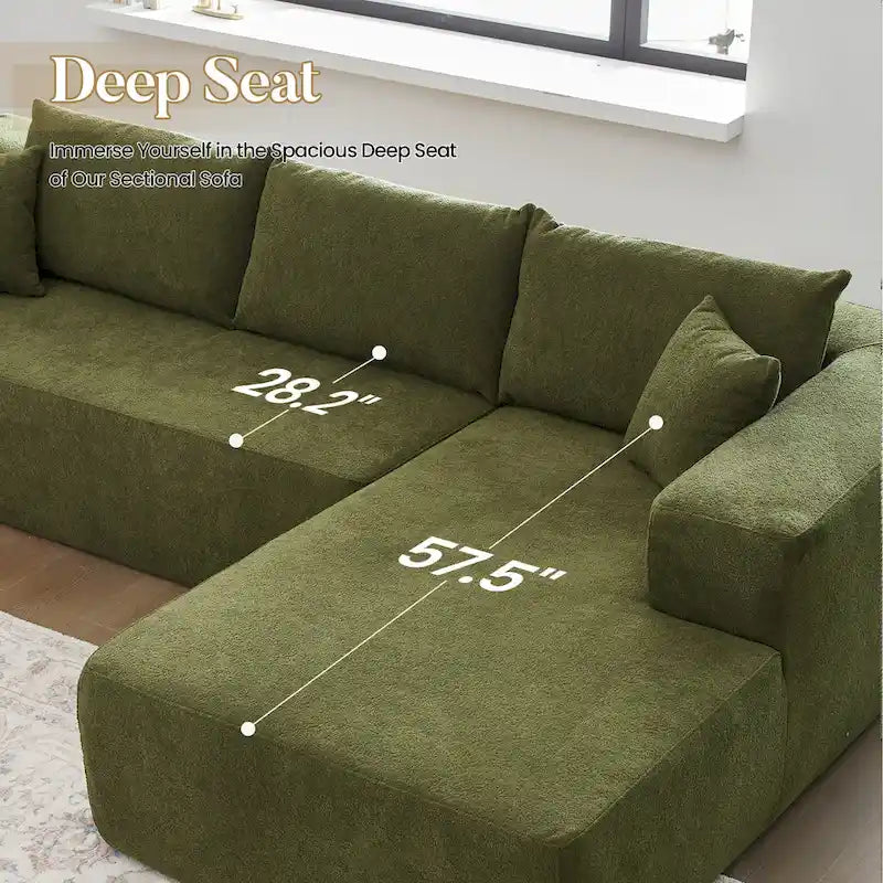HOOOWOOO Modern Upholstery Chaise Sofa with Pillows for Living Room