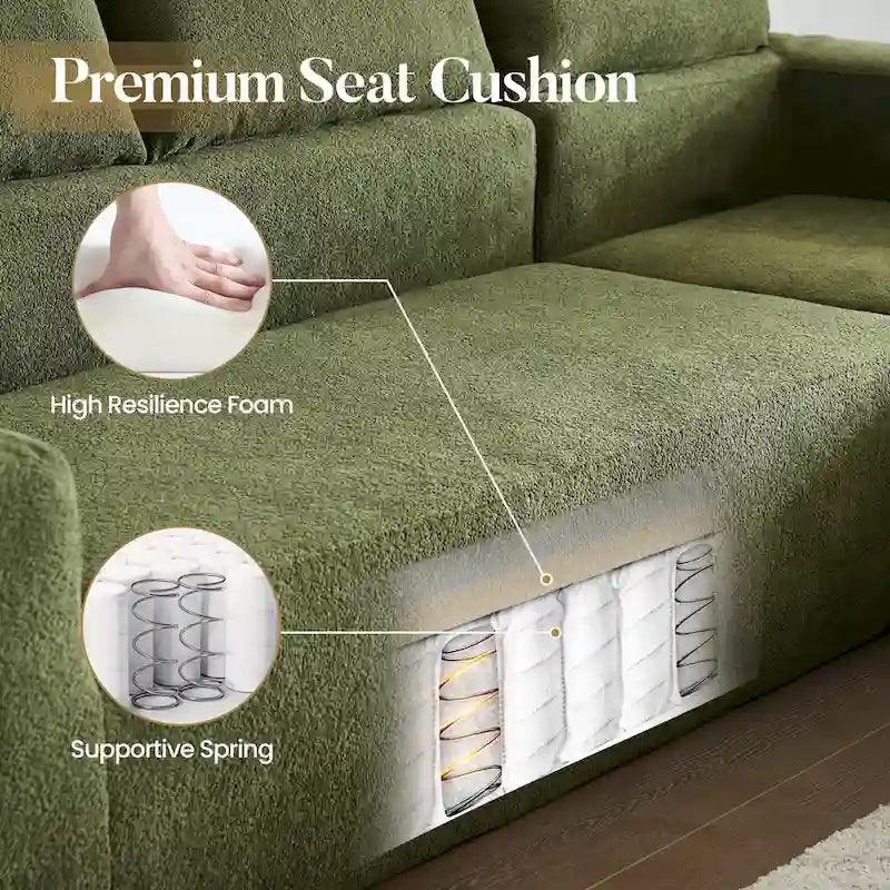 HOOOWOOO Modern Upholstery Chaise Sofa with Pillows for Living Room