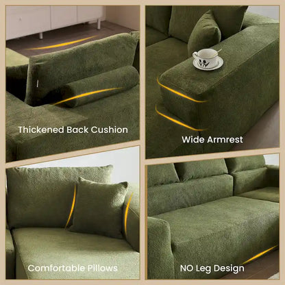 HOOOWOOO Modern Upholstery Chaise Sofa with Pillows for Living Room