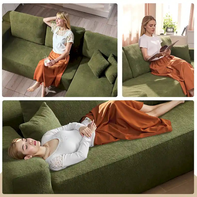 HOOOWOOO Modern Upholstery Chaise Sofa with Pillows for Living Room