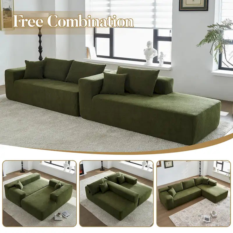 HOOOWOOO Modern Upholstery Chaise Sofa with Pillows for Living Room