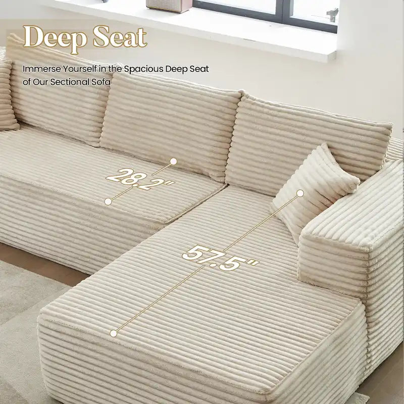 HOOOWOOO Modern Upholstery Chaise Sofa with Pillows for Living Room