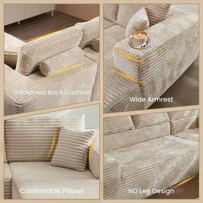 HOOOWOOO Modern Upholstery Chaise Sofa with Pillows for Living Room