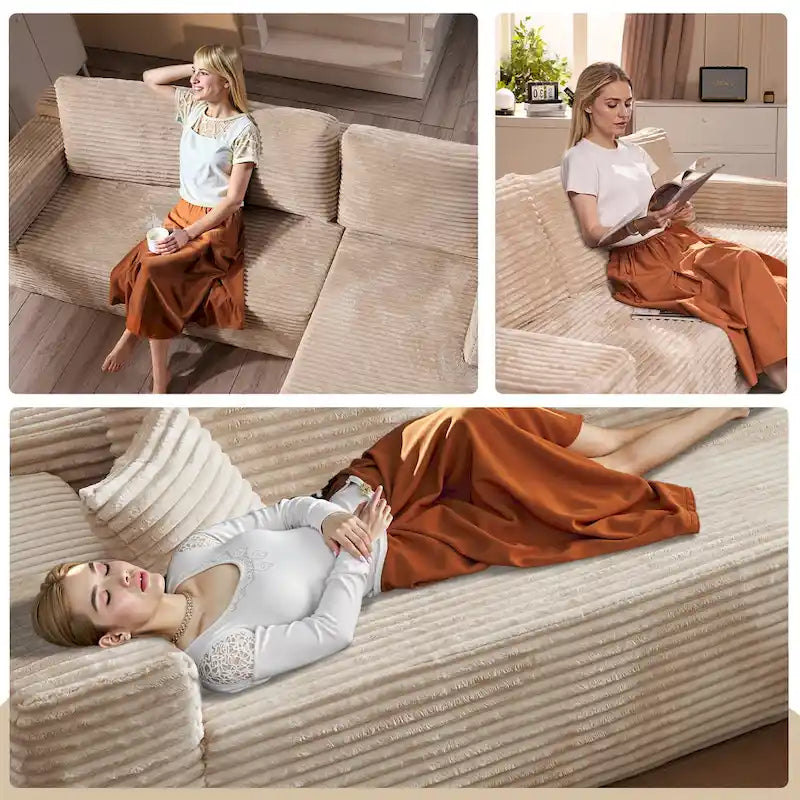 HOOOWOOO Modern Upholstery Chaise Sofa with Pillows for Living Room