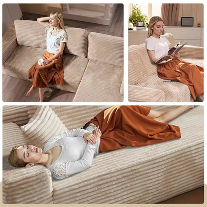 HOOOWOOO Modern Upholstery Chaise Sofa with Pillows for Living Room