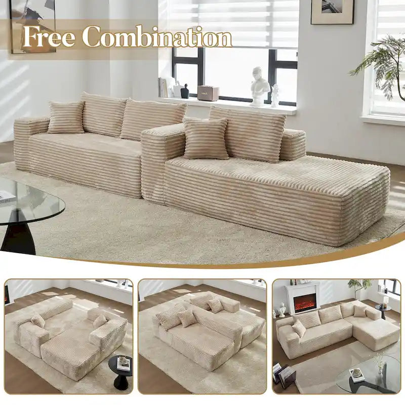 HOOOWOOO Modern Upholstery Chaise Sofa with Pillows for Living Room