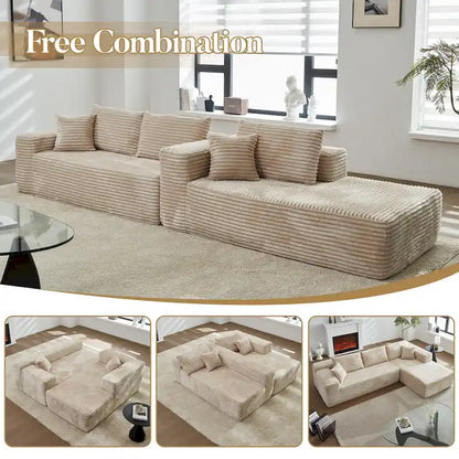 HOOOWOOO Modern Upholstery Chaise Sofa with Pillows for Living Room