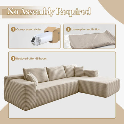 HOOOWOOO Modern Upholstery Chaise Sofa with Pillows for Living Room