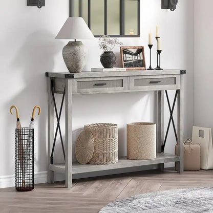 Console Table with Rattan Drawers, Farmhouse Sofa Table