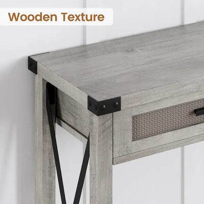 Console Table with Rattan Drawers, Farmhouse Sofa Table