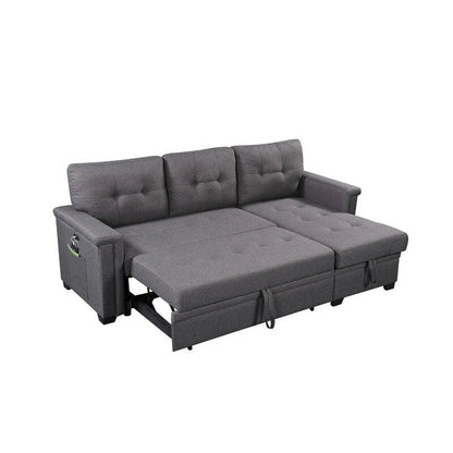 Ashlyn 84-inch Dark Gray Reversible Sleeper Sectional Sofa with Storage Chaise and USB Charging Ports - 84W x 54D x 35H