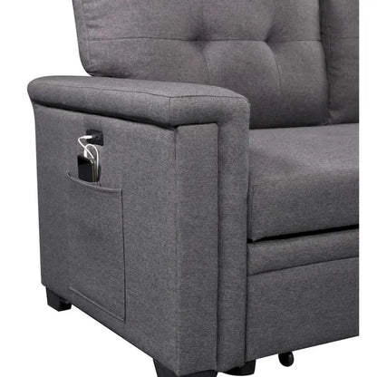 Ashlyn 84-inch Dark Gray Reversible Sleeper Sectional Sofa with Storage Chaise and USB Charging Ports - 84W x 54D x 35H