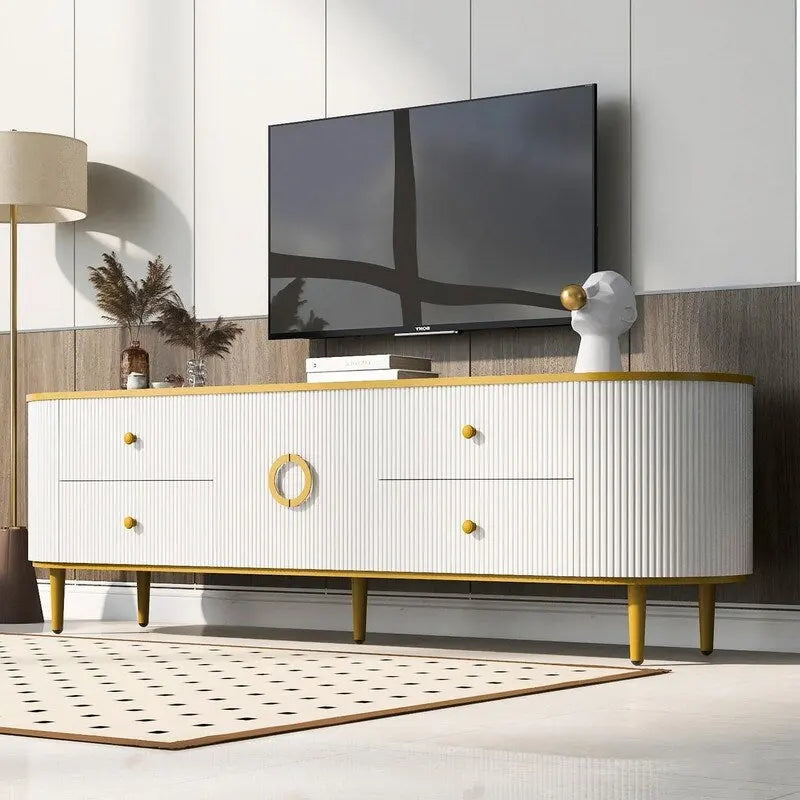 Modern TV Stand for TVs up to 80 Inches, Entertainment Center with Drawers and Cabinet