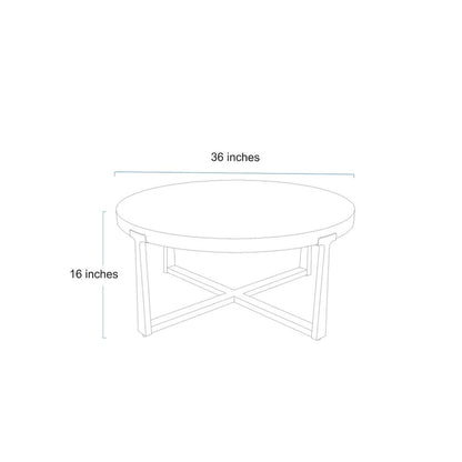 36 inch Rustic Round Wood Coffee Table Hammered Cross Legs Gold Finish Metal for Living Room - D36 X H16