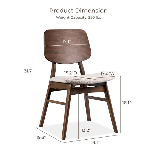 Furniture of America Beau I Mid-century 2-Pack Walnut Dining Chair Set with Boucle Seats