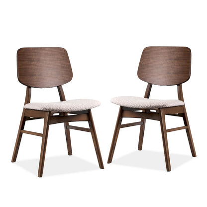 Furniture of America Beau I Mid-century 2-Pack Walnut Dining Chair Set with Boucle Seats