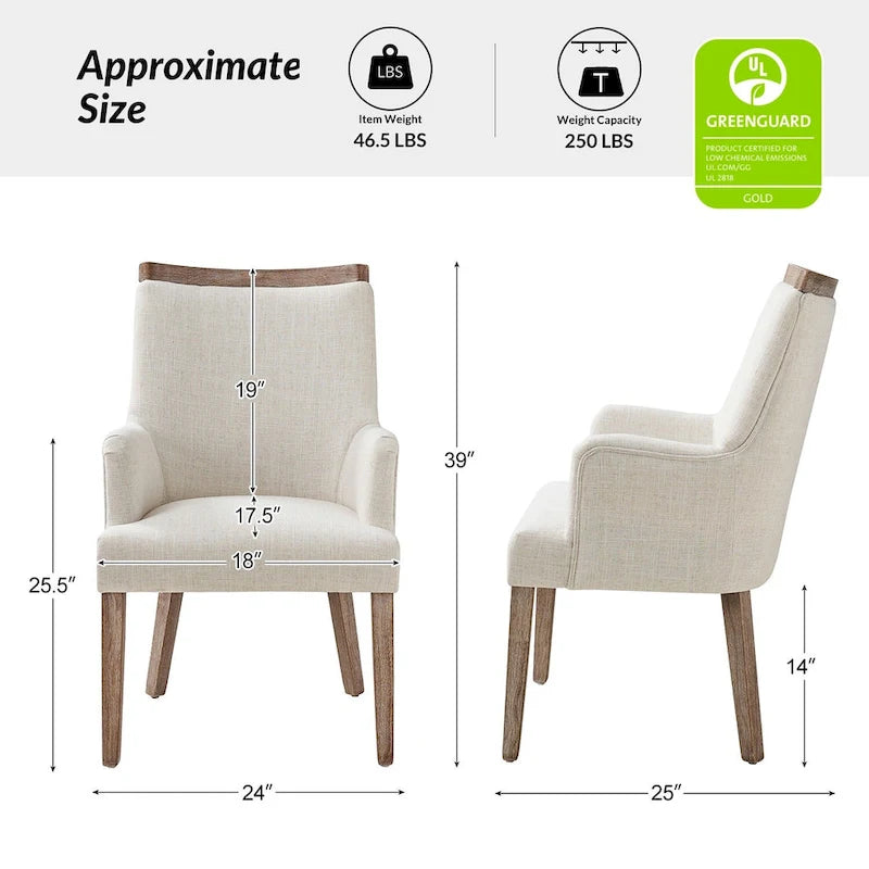 Albert Farmhouse Upholstered Solid Wood Dining Chair Set of 2 by HULALA HOME