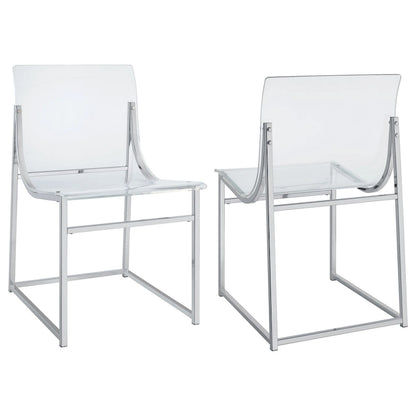 Dino 18 Inch Dining Side Chair Set of 2, Acrylic Clear Curved Seat, Chrome
