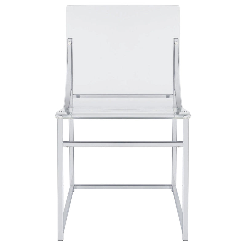 Dino 18 Inch Dining Side Chair Set of 2, Acrylic Clear Curved Seat, Chrome