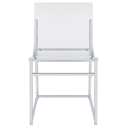 Dino 18 Inch Dining Side Chair Set of 2, Acrylic Clear Curved Seat, Chrome