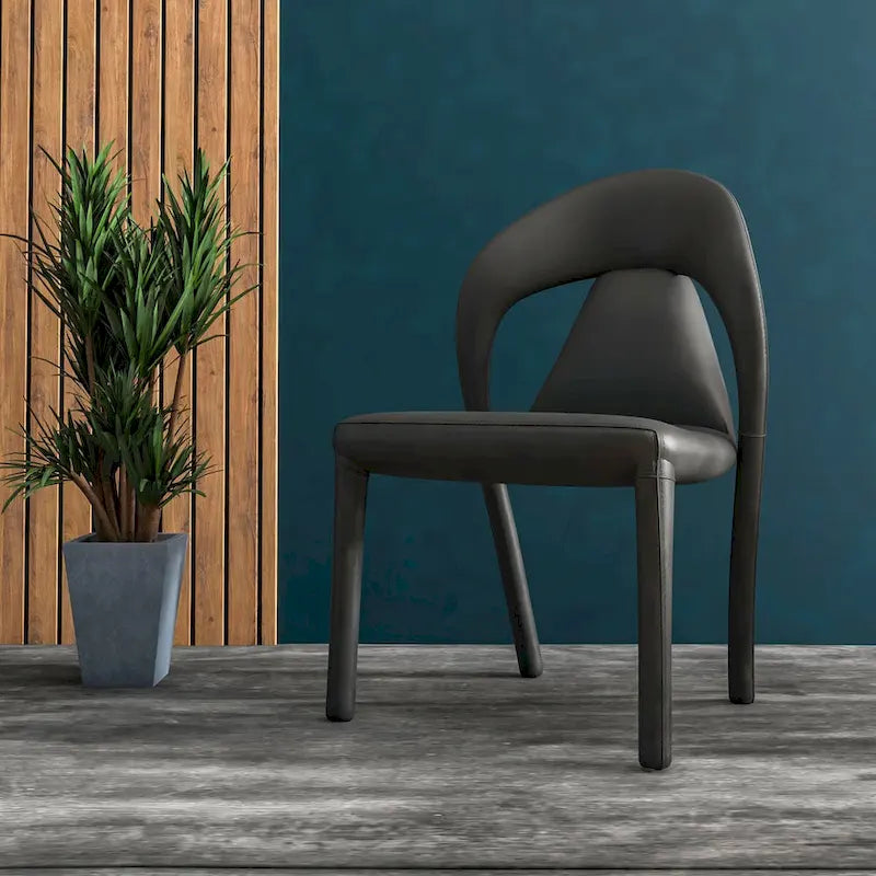 Solace Modern Dining Chair in Upholstered Leather with Steel Frame & Legs by LeisureMod