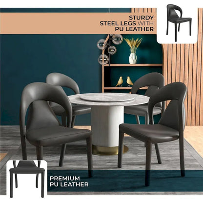 Solace Modern Dining Chair in Upholstered Leather with Steel Frame & Legs by LeisureMod