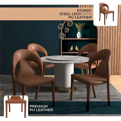 Solace Modern Dining Chair in Upholstered Leather with Steel Frame & Legs by LeisureMod
