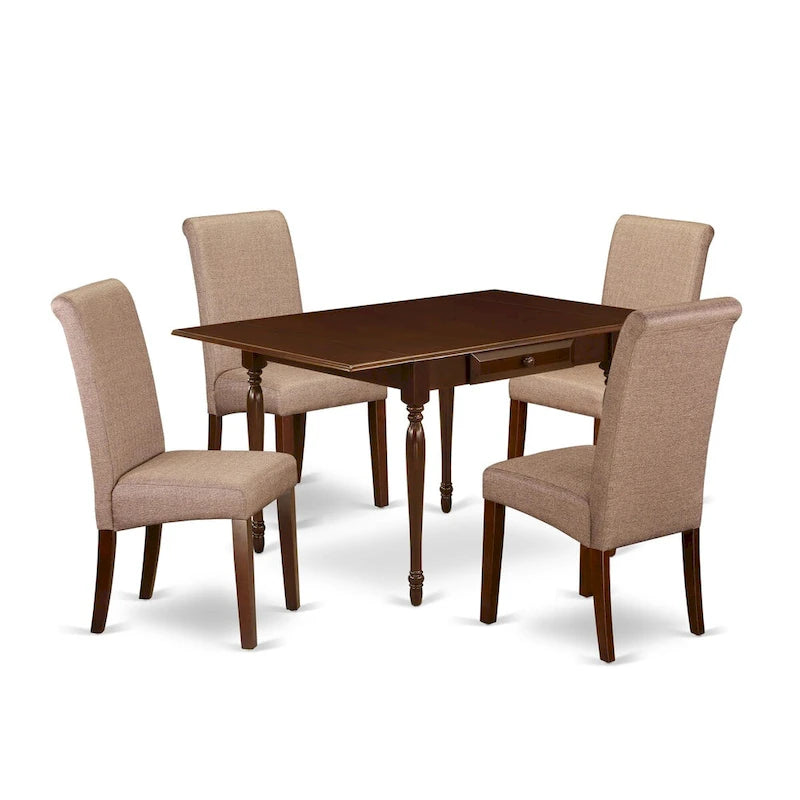 East West Furniture Dining Set Contains a Rectangle Dining Room Table with Dropleaf and Parson Chairs (Pieces Options)