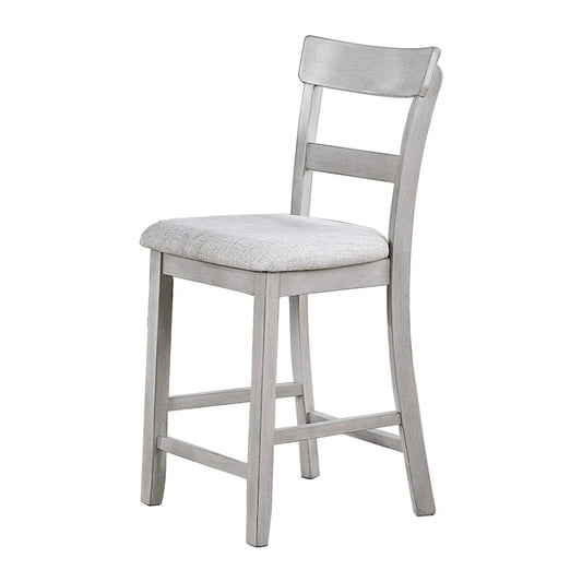 Cher 5 Piece Set Counter Height Dining Table, 4 Chairs, Gray Fabric, Wood