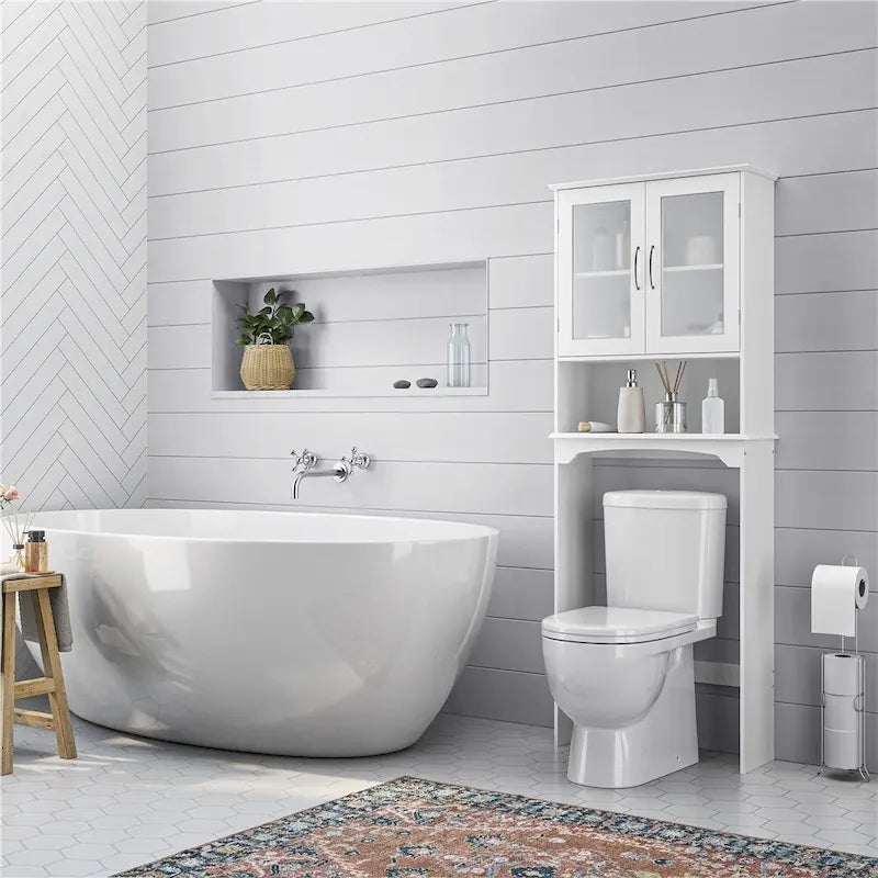 Yaheetech Bathroom Organizer Over The Toilet,2-Door,1 Open-Shelf
