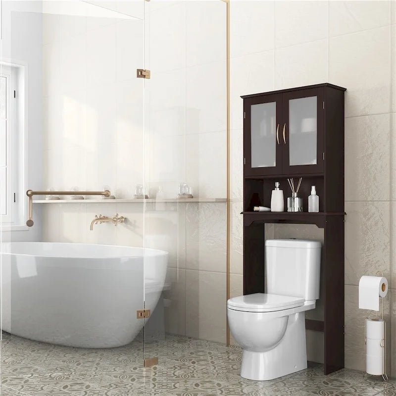 Yaheetech Bathroom Organizer Over The Toilet,2-Door,1 Open-Shelf