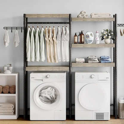 5 Tier Wood Over The Washer and Dryer Storage Shelf with Drying Clothes Racks Laundry Room Shelf Organization and Storage