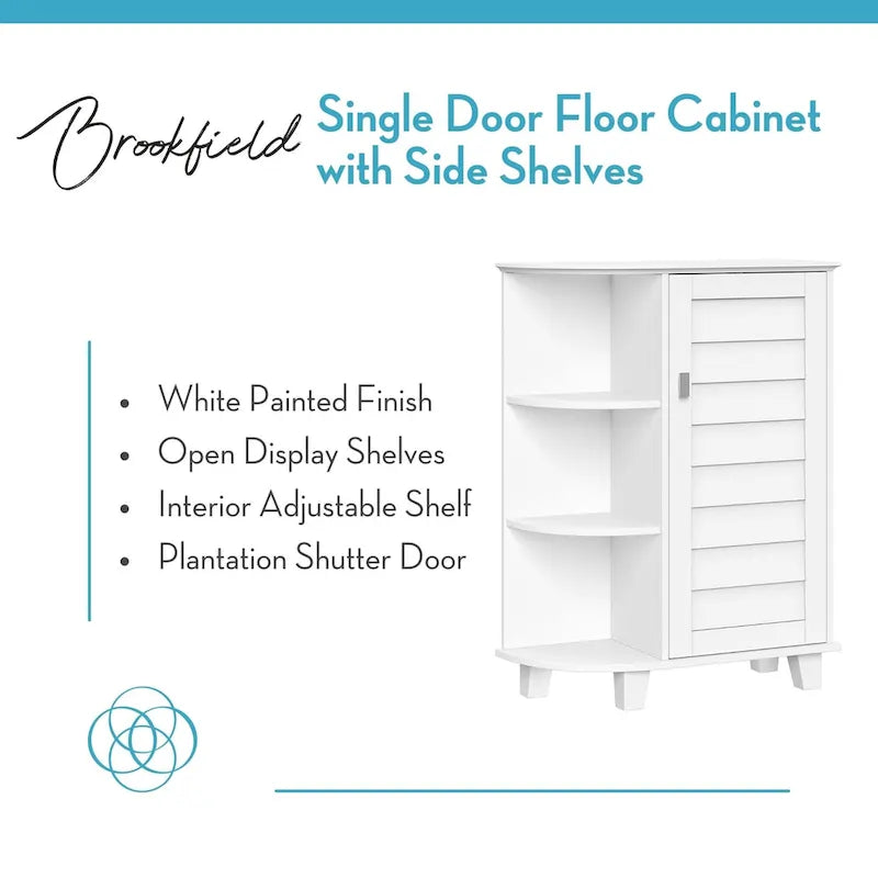 RiverRidge Brookfield Single Door Floor Bathroom Laundry Storage Cabinet Organizer; Adjustable and Fixed Shelves - White