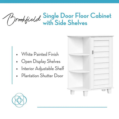 RiverRidge Brookfield Single Door Floor Bathroom Laundry Storage Cabinet Organizer; Adjustable and Fixed Shelves - White