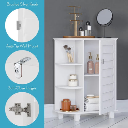 RiverRidge Brookfield Single Door Floor Bathroom Laundry Storage Cabinet Organizer; Adjustable and Fixed Shelves - White