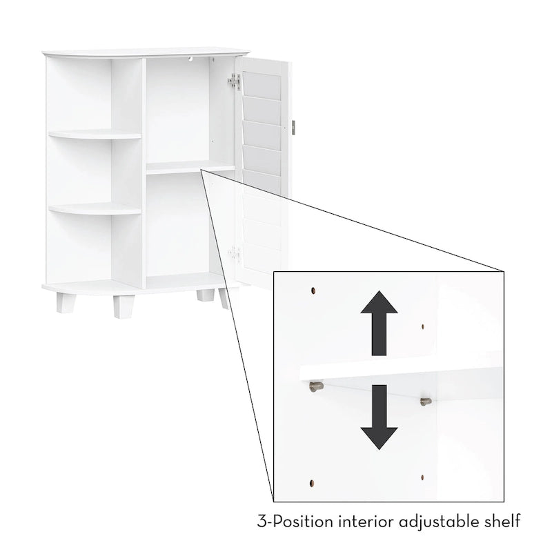 RiverRidge Brookfield Single Door Floor Bathroom Laundry Storage Cabinet Organizer; Adjustable and Fixed Shelves - White