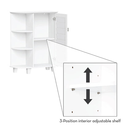 RiverRidge Brookfield Single Door Floor Bathroom Laundry Storage Cabinet Organizer; Adjustable and Fixed Shelves - White